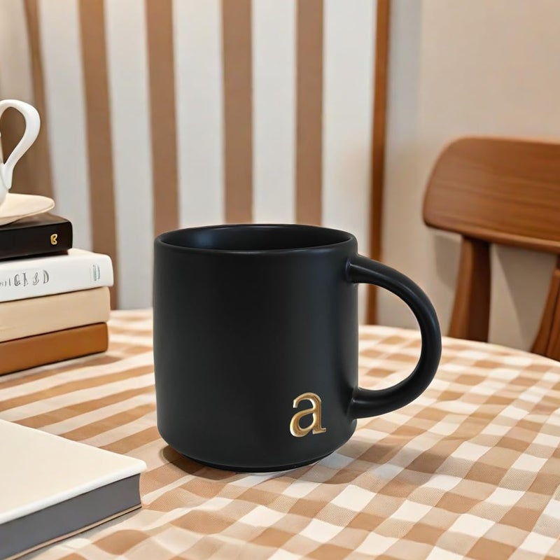 COLLECTIVE HOME - Black Monogram Ceramic Mugs, 15 oz Golden Initial Coffee Cups, Elegant Alphabet Tea Mugs, Personalized Halloween Mug with Gift Box, Perfect for Office and Home DÃ©cor (a) - Image 5