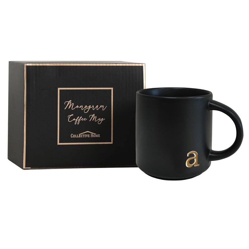 COLLECTIVE HOME - Black Monogram Ceramic Mugs, 15 oz Golden Initial Coffee Cups, Elegant Alphabet Tea Mugs, Personalized Halloween Mug with Gift Box, Perfect for Office and Home DÃ©cor (a) - Image 4