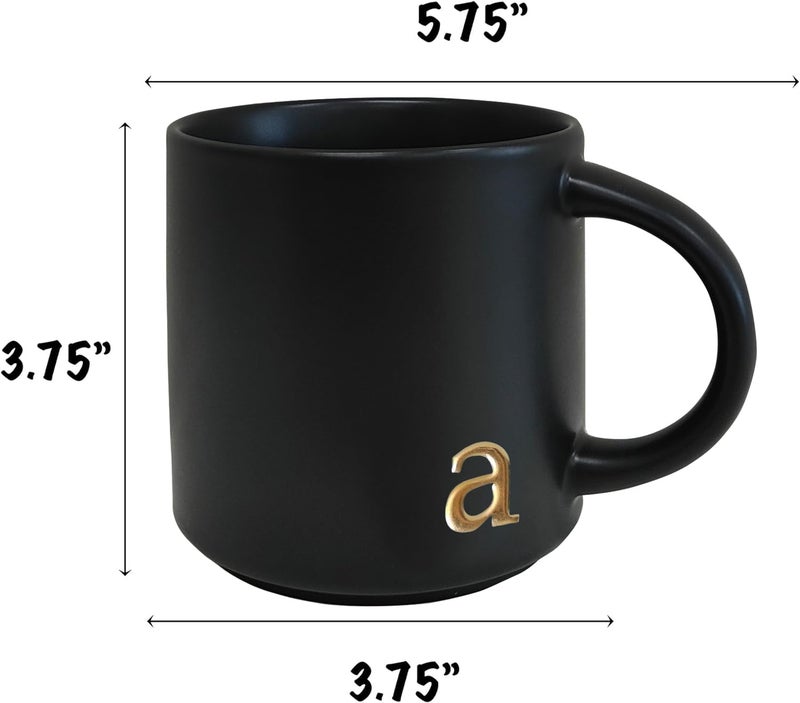 COLLECTIVE HOME - Black Monogram Ceramic Mugs, 15 oz Golden Initial Coffee Cups, Elegant Alphabet Tea Mugs, Personalized Halloween Mug with Gift Box, Perfect for Office and Home DÃ©cor (a) - Image 2