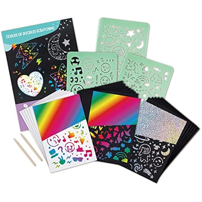 OODLES OF DOODLES SCRATCHING - SCRATCH ART SET FOR KIDS - RAINBOW SCRATCH ART PAPER WITH WOODEN STYLUS FOR CHILDREN AGE 4+ YEARS - Image 4