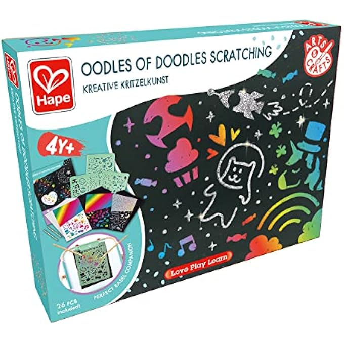 OODLES OF DOODLES SCRATCHING - SCRATCH ART SET FOR KIDS - RAINBOW SCRATCH ART PAPER WITH WOODEN STYLUS FOR CHILDREN AGE 4+ YEARS - Image 1