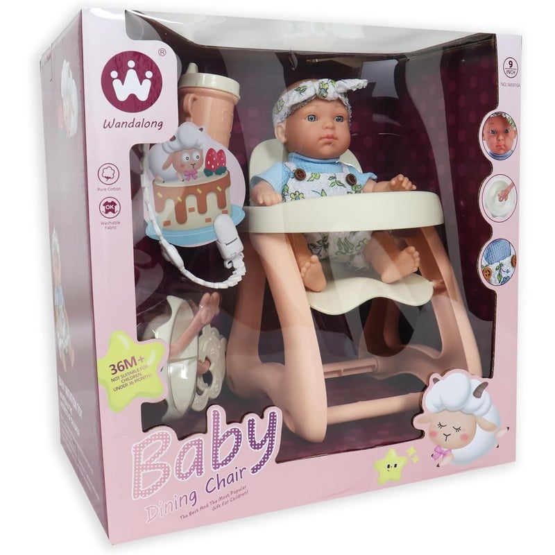 Wandalong 9 Inches Baby Doll With Dining Chiar And Accessories - W6916A - Image 1