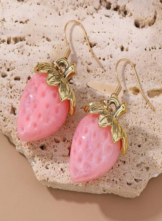 KZL Cute Strawberry Jewelry Set Funny 3D Imitation Fruits Strawberry Necklace Earrings for Women Imitation Pearl Beaded Choker Necklace Y2k Jewelry Gift-Pink - Image 3