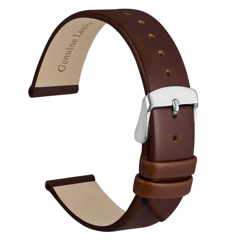 WOCCI 20mm Lug Width, Elegant Watch Band, Genuine Leather Replacement Strap with Silver Buckle (Caramel Brown) - Image 1