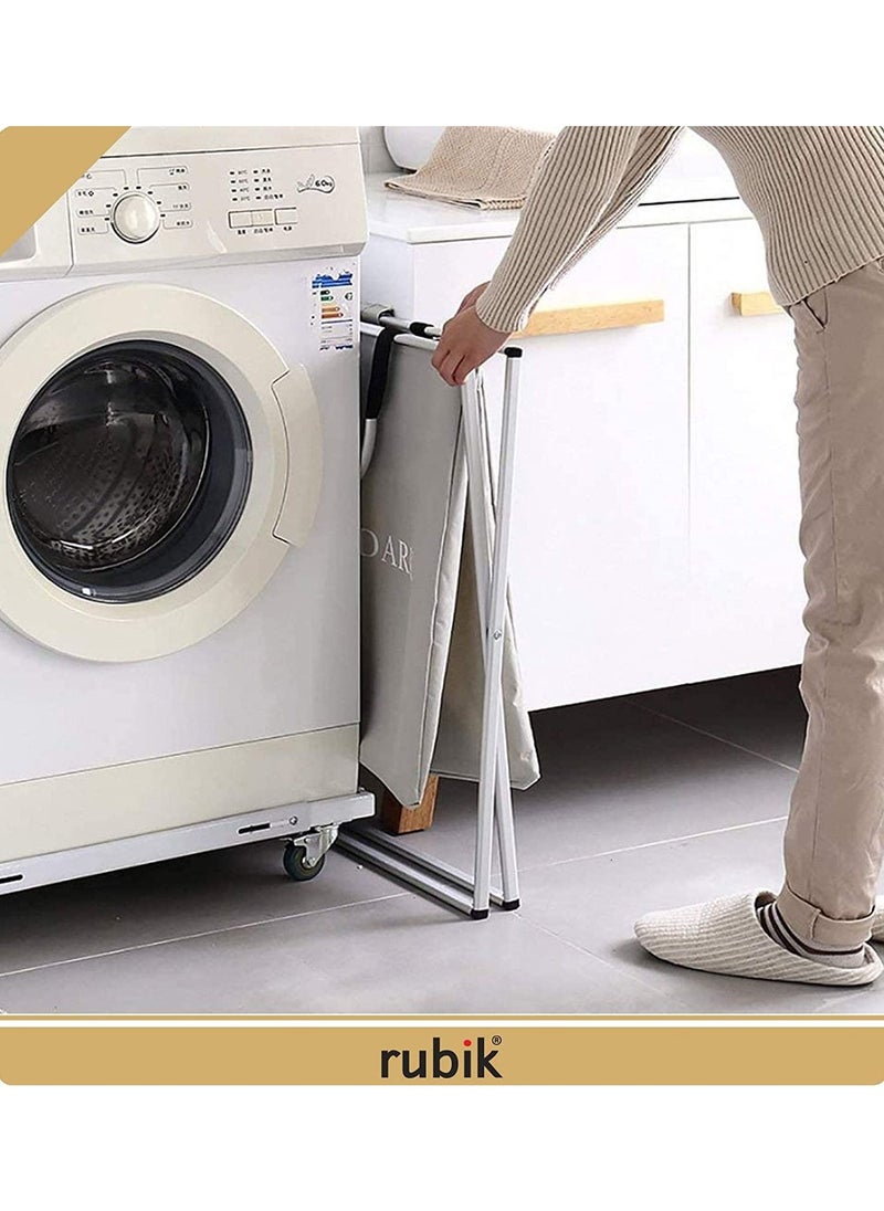 Laundry Basket 2 Large Compartment Dirty Clothes Laundry Hamper Storage Bag with Aluminum X-Frame and Handle Dark and Light Color Compartments
