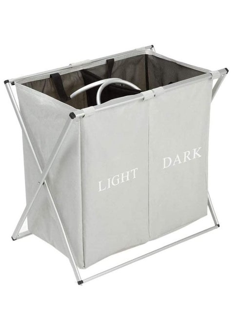 Laundry Basket 2 Large Compartment Dirty Clothes Laundry Hamper Storage Bag with Aluminum X-Frame and Handle Dark and Light Color Compartments