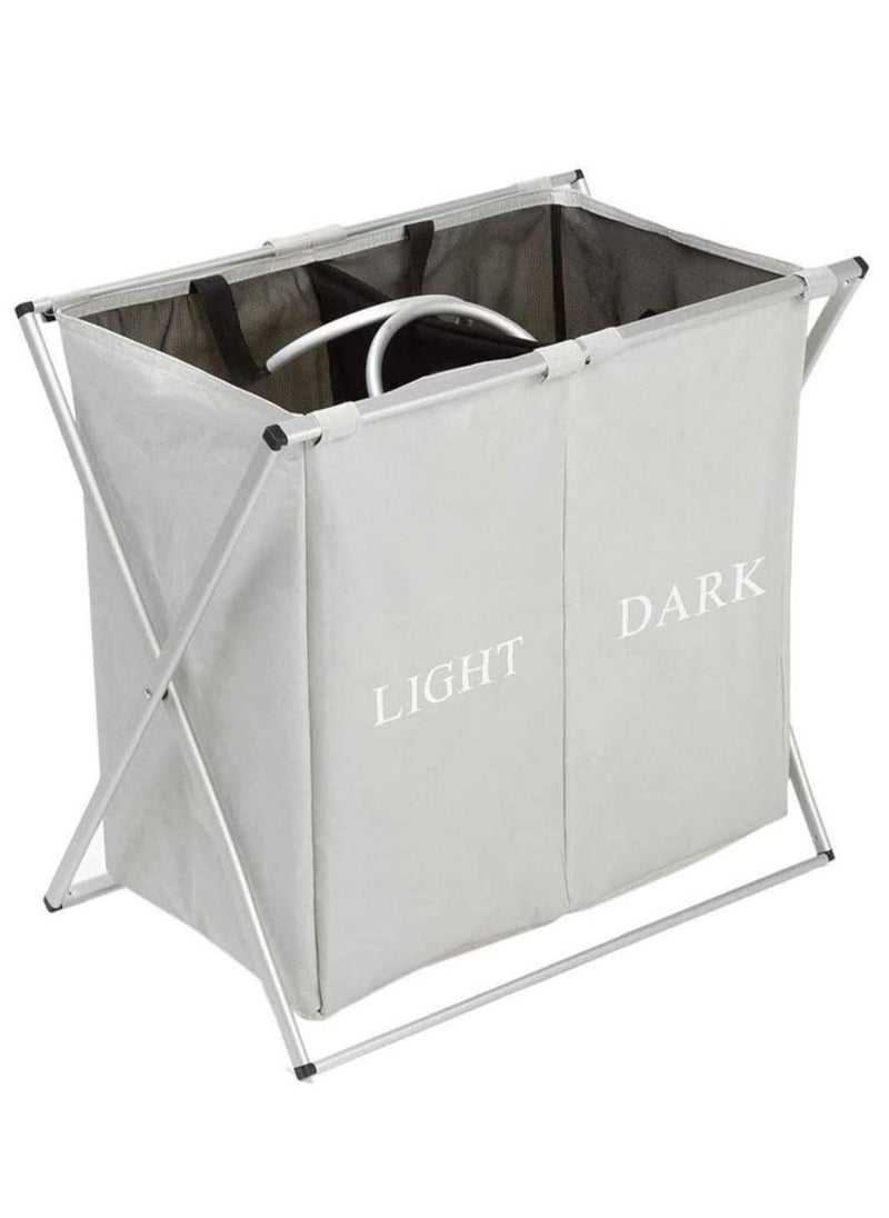 Laundry Basket 2 Large Compartment Dirty Clothes Laundry Hamper Storage Bag with Aluminum X-Frame and Handle Dark and Light Color Compartments