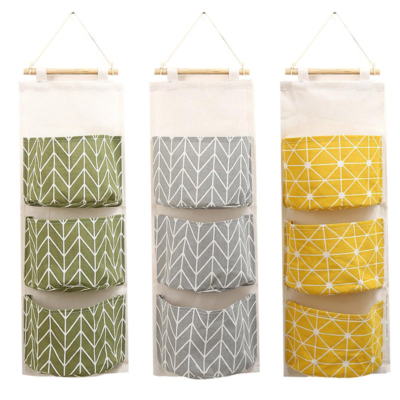 COVRA 3-Pack Wall Hanging Storage Bags â€“ Over-the-Door Organizers with 3 Large Pockets (6.3" Ã— 5.1"), Hanging Closet & Pantry Organizer for Bedroom, Bathroom, Dorm, and More (Set of 3 Colors) - Image 1