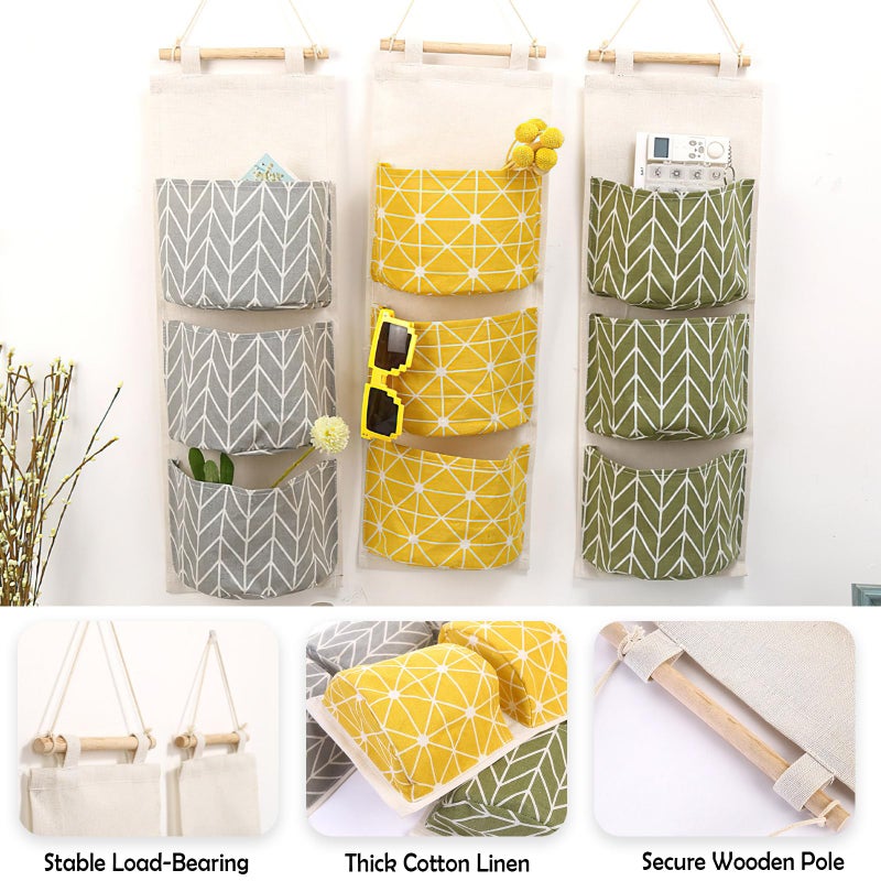 COVRA 3-Pack Wall Hanging Storage Bags â€“ Over-the-Door Organizers with 3 Large Pockets (6.3" Ã— 5.1"), Hanging Closet & Pantry Organizer for Bedroom, Bathroom, Dorm, and More (Set of 3 Colors) - Image 3