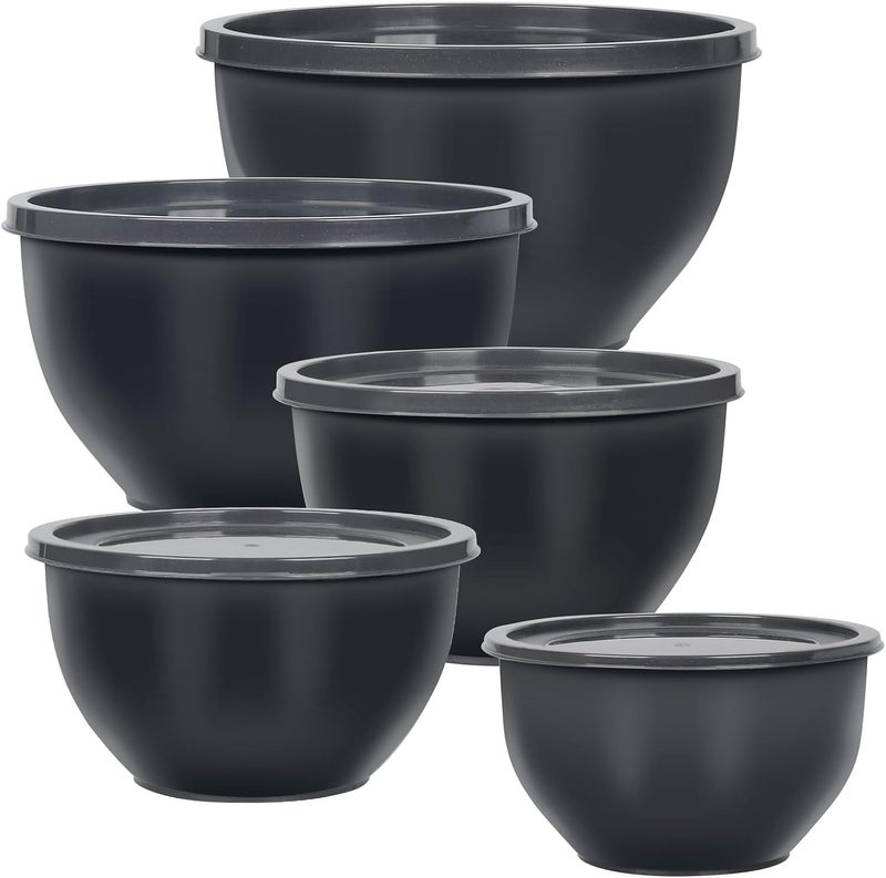 Greentainer Plastic Mixing Bowls Set with Lids Nesting Bowls for Prepping Serving Cooking  Baking Large Mixing Salad Bowl for Kitchen Storage Dishwasher  Microwave Safe Set of 5Gray