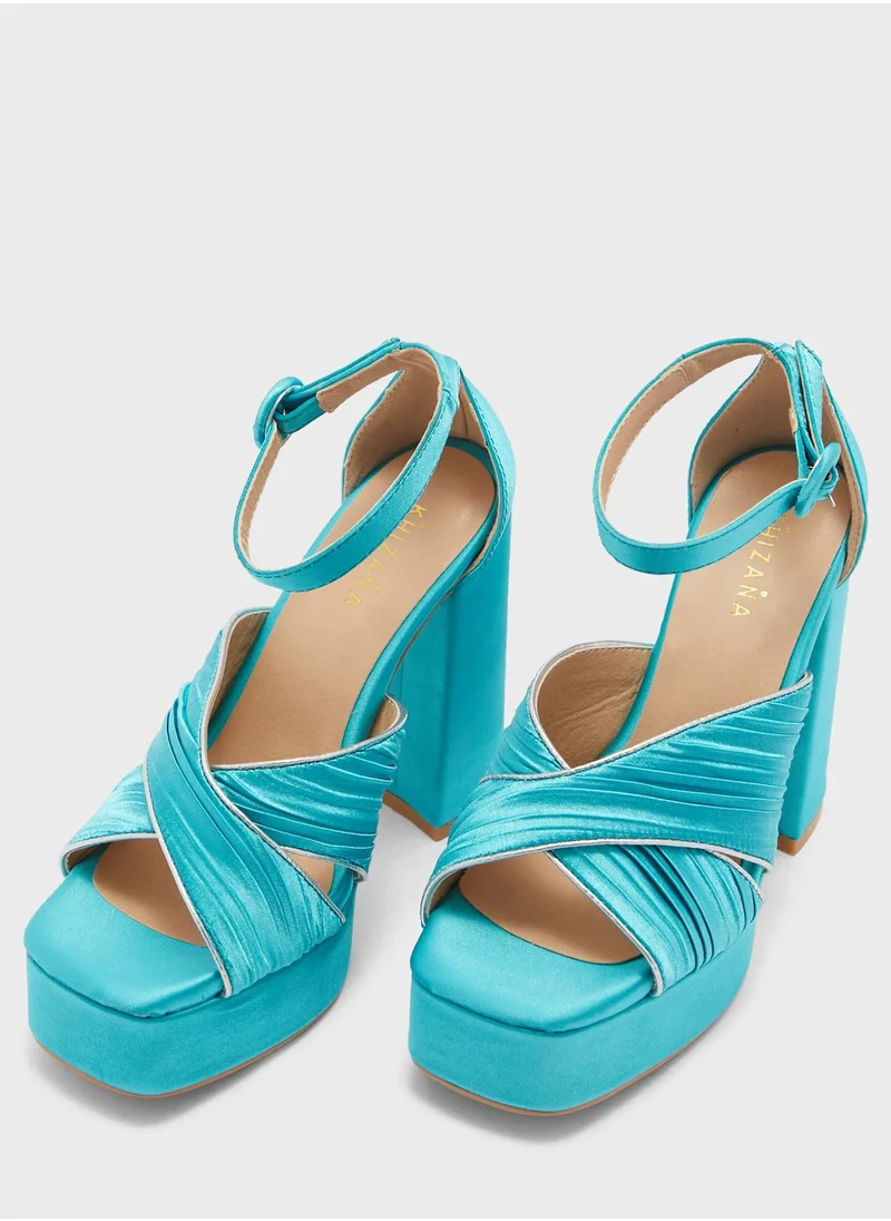 Khizana Metallic Trim Platform Satin Sandal