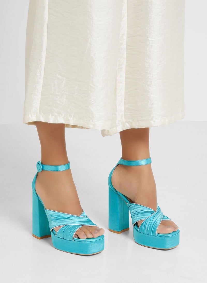 Khizana Metallic Trim Platform Satin Sandal - Image 5