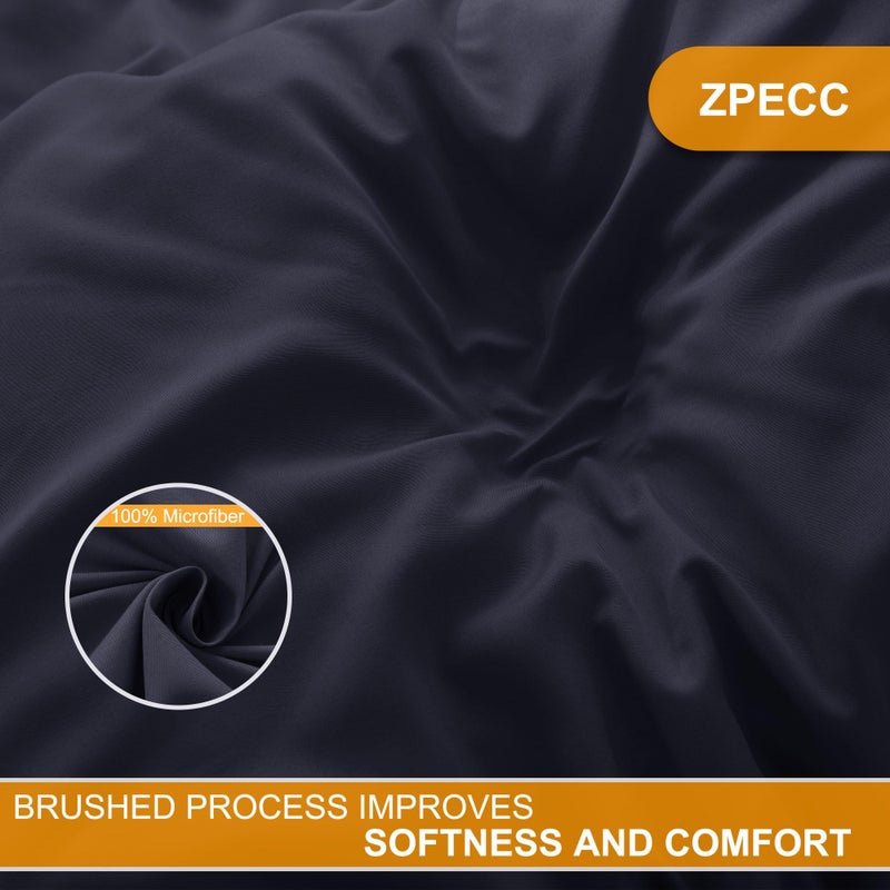 ZPECC أوراق مسطحة زPECC بالجملة فقط بحجم كامل 6 عبوات سهلة الفرز بفضل خيوط الحواف الملونة ناعمة ومتينة من قماش الميكروفايبر المصقول أساسيات الفنادق والشقق المفروشة 81 ""x96 "" أزرق داكن - Image 2