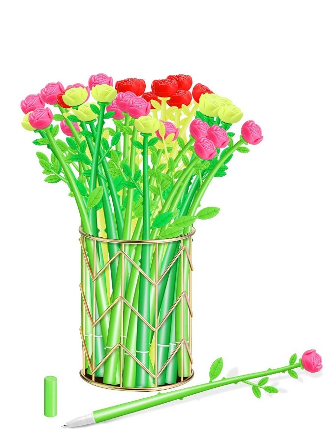 Flower Pens Gifts Artificial Rose Pens, 30 Pcs Creative Black 0.5mm Ink Pens Bulk Wedding Birthday Party Favors Office School, for Kids Girls Women, Home School Decoration Supplies - Image 1