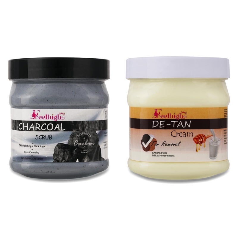 FEELHIGH Face and body Combo Charcoal Scrub 500ml Enriched with Black Sugar Helps Deep Cleansing And De tan Moisturizer And nourishing Face Cream 500ml Men And Women Skin Care Facial Product Pack 2 - Image 1