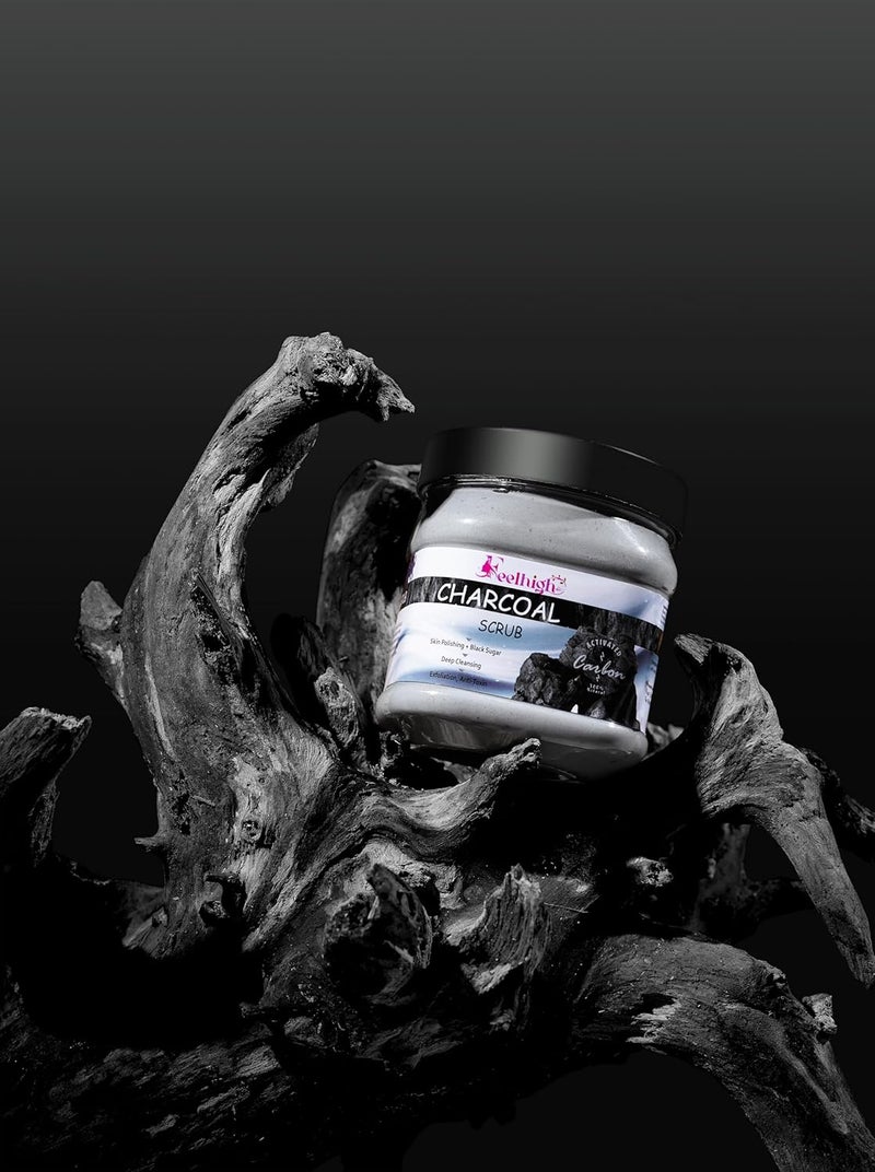 FEELHIGH Face and body Combo Charcoal Scrub 500ml Enriched with Black Sugar Helps Deep Cleansing And De tan Moisturizer And nourishing Face Cream 500ml Men And Women Skin Care Facial Product Pack 2 - Image 4