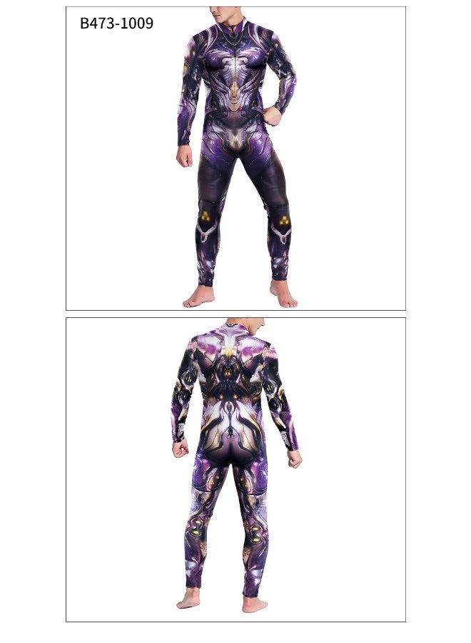 Men's Digital Printing Tight-fitting One-piece Shirt With Open Collar And Zipper Long-sleeved Spring-autumn Style - Image 2