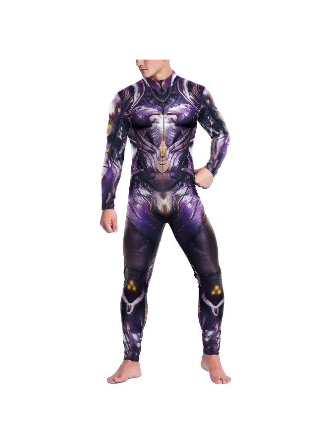 Men's Digital Printing Tight-fitting One-piece Shirt With Open Collar And Zipper Long-sleeved Spring-autumn Style - Image 1
