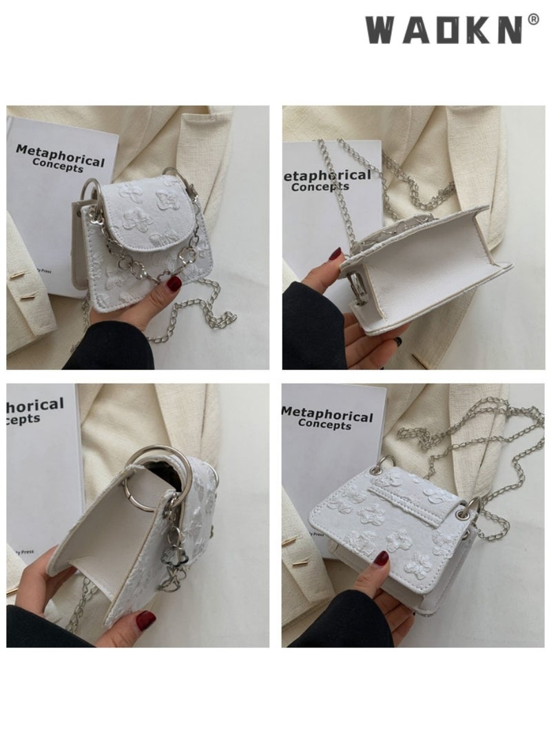 WAOKN Women's Trendy Shoulder Bag, Ladies Mini Chain Tote Bag Handbag Clutch Bag, PU Leather Flap Crossbody Bag Sling Bag Side Bag, Small Square Bag for College Students and Teenagers  - Image 3