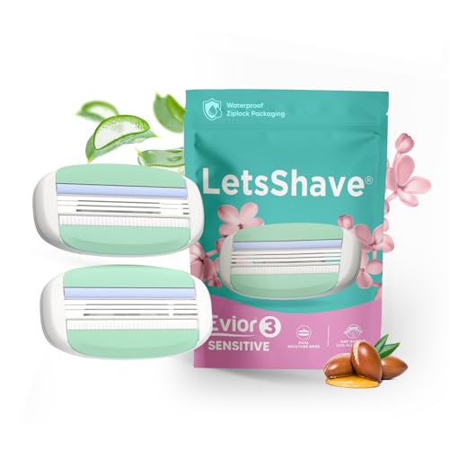 LetsShave Evior 3 Senstive Razor Blade Refills for Women (Pack of 2) | Dual Moisture Bar infused with Aloe vera | Bikini Area & Full Body Hair Removal Blades - Image 1