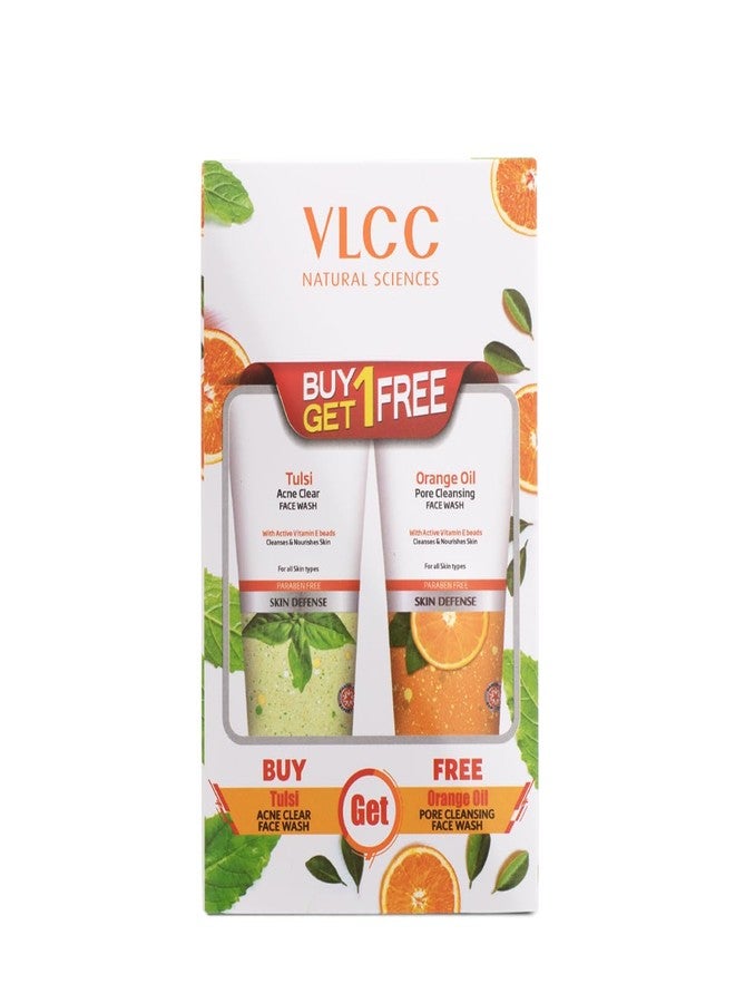 VLCC Holy Basil + Orange Oil Face Wash Combo for Acne & Pore Cleansing | Clears Pimple, Clogged Pores & Oil | Reduces Breakouts & Soothes Skin | 5.07 Fl Oz/150 ml (Pack of 2) - Image 1