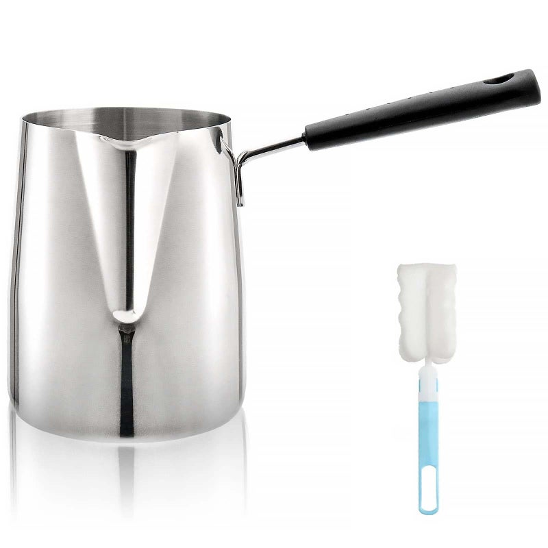 Dicunoy Dicunoy Milk Butter Warmer 1qt Turkish Coffee Pot Large Stovetop Melting Boiling Pot with Spout Cezve Ibrik Briki Greek Arabic Coffee Maker for Chocolate Heating Camping 188 Stainless Steel 