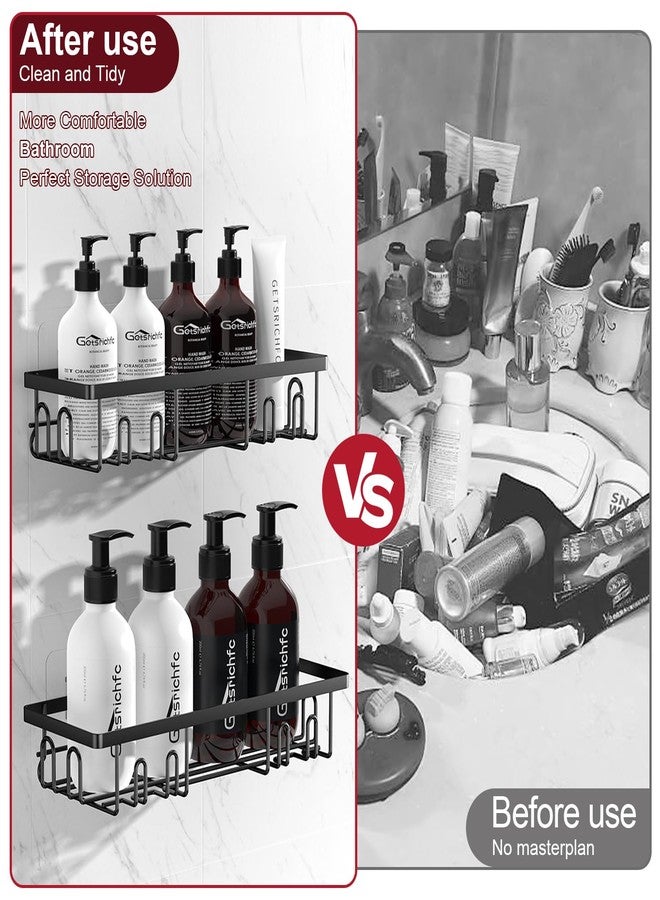 Getsrichfc Shower Caddy Adhesive, 2 Pack Bathroom Organizer Rustproof Stainless Steel With 16 Hooks Large Capacity Rack, No Drilling Shelves for Bath Hanging - Image 2