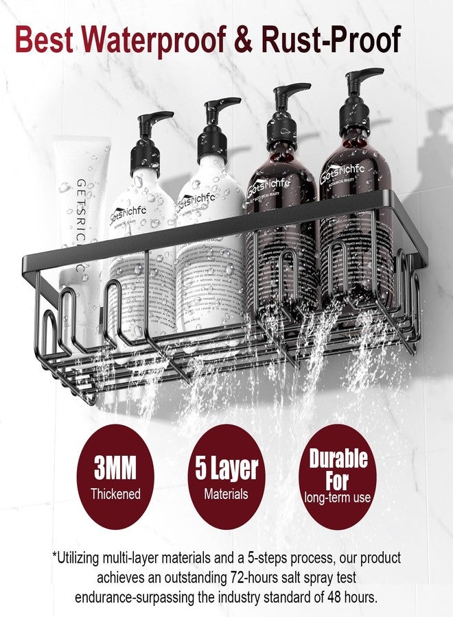 Getsrichfc Shower Caddy Adhesive, 2 Pack Bathroom Organizer Rustproof Stainless Steel With 16 Hooks Large Capacity Rack, No Drilling Shelves for Bath Hanging - Image 3
