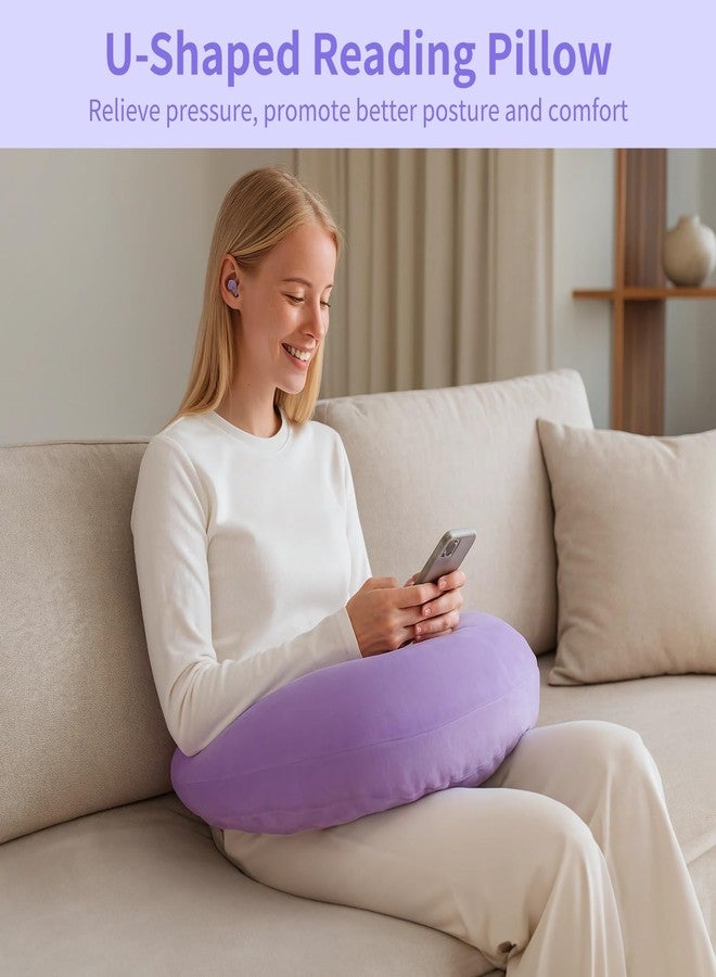 DORMIYA Violet U-Shaped Reading Pillow, 23.6 x 21.7 in Lap Support Pillow with Adjustable Strap, Crescent Design, PP Cotton Filling, Reading, Gaming, Arm, Back Support - Image 2