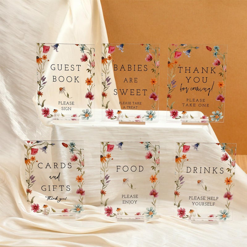 Vercraft 6 Pcs Wildflowers Baby in Bloom Baby Shower Table Decorations Take One Sign Thank You Acrylic Sign Centerpieces with Stand 5 x 7 Wedding Birthday Party Decorations for Guests Gifts