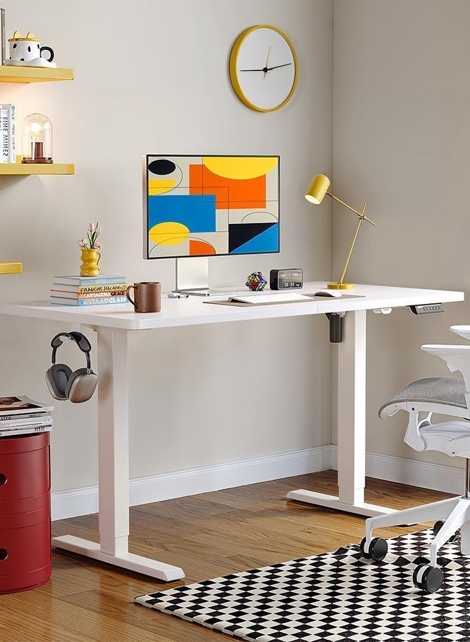 POWER 120*60*73-118cm Electric Height Adjustable Standing Desk Electric Sit Stand Up Down Computer Table Ergonomic Rising Modern Lift Motorized Gaming Desktop Workstation for Work Home Office (WHITE) - Image 2