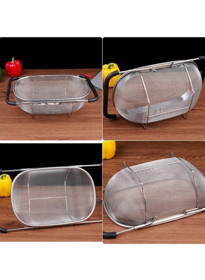 SHAOZHEN Stainless Steel Over the Sink Colander Strainer Basket，Draining Basket，Sink Basket，Sink with Rubber Grip, Fine Mesh, Large Kitchen Gadgets Tools，Strainer Home Kitchen Essentials - Image 4