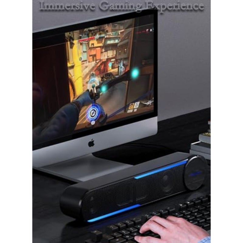 USB Computer Speaker, Black Wired Hi-Fi Speaker with Touch Control, Surround Sound, USB 2.0 Desktop Speaker with LED Lights, Multi-Functional Design - Image 2