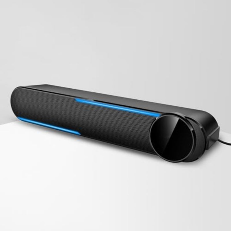 USB Computer Speaker, Black Wired Hi-Fi Speaker with Touch Control, Surround Sound, USB 2.0 Desktop Speaker with LED Lights, Multi-Functional Design - Image 1