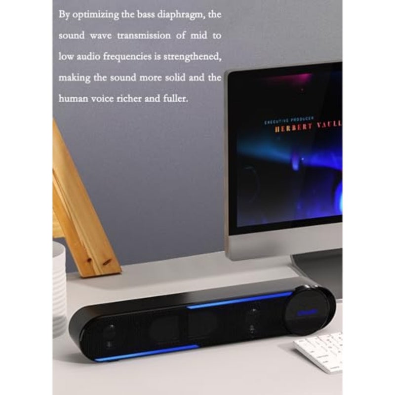 USB Computer Speaker, Black Wired Hi-Fi Speaker with Touch Control, Surround Sound, USB 2.0 Desktop Speaker with LED Lights, Multi-Functional Design - Image 3