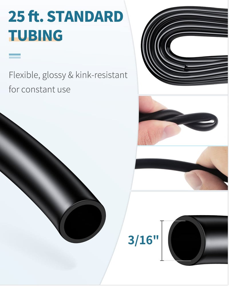 Pawfly 25 Feet Black Airline Tubing Standard Aquarium Air Pump Accessories Set with Suction Cups Connectors and Check Valves - Image 2