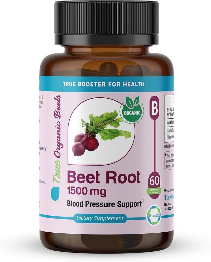 TRUEMED Beet Root Supplement 1500mg Per Serving Supports Nitric Oxide Flow Blood Pressure Circulation  Heart Health Natural Antioxidant Energy  Stamina Boost 60 Vegetable Capsules GMP Certified - Image 1