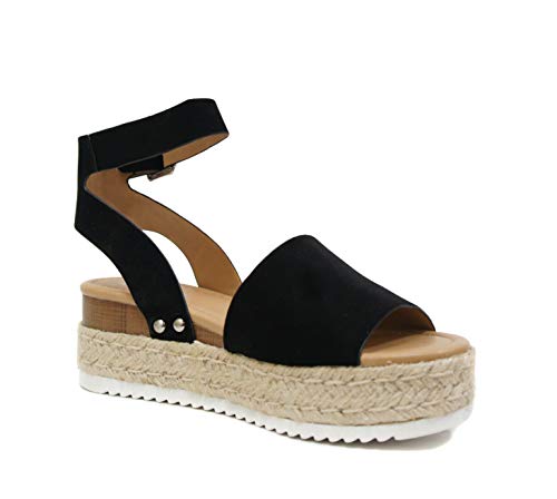Soda Topic Open Toe Buckle Ankle Strap Espadrilles Flatform Wedge Casual Sandal (Black, us_footwear_size_system, adult, numeric, medium, 6.5) - Image 3