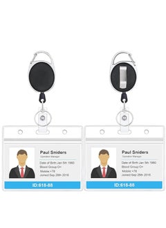 Showday 2 Pack Heavy Duty Retractable Badge Holders with Carabiner Reel Clip and Horizontal Style Clear ID Card Holders  - Image 1