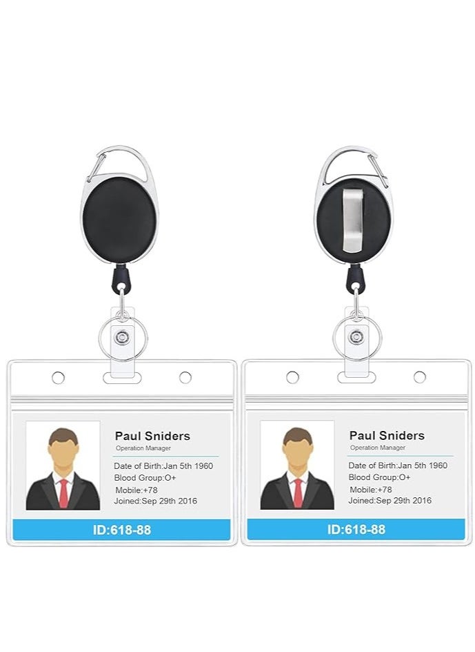 Showday 2 Pack Heavy Duty Retractable Badge Holders with Carabiner Reel Clip and Horizontal Style Clear ID Card Holders  - Image 1