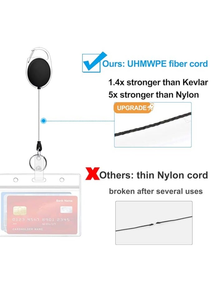 2 Pack Heavy Duty Retractable Badge Holders with Carabiner Reel Clip and Horizontal Style Clear ID Card Holders