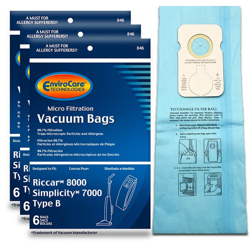 EnviroCare Replacement Micro Filtration Vacuum Cleaner Dust Bags made to fit Riccar 8000 and Simplicity 7000 Type B 18 pack