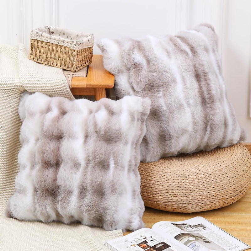 MADIZZ Pack of 2 Thick Plush Wool Throw Pillow Covers 20x20 Inch White Taupe Soft Neutral Decorative Throw Pillows Accent Boho Cushion Covers for Couch Sofa Bedroom Pillow Shell - Image 2