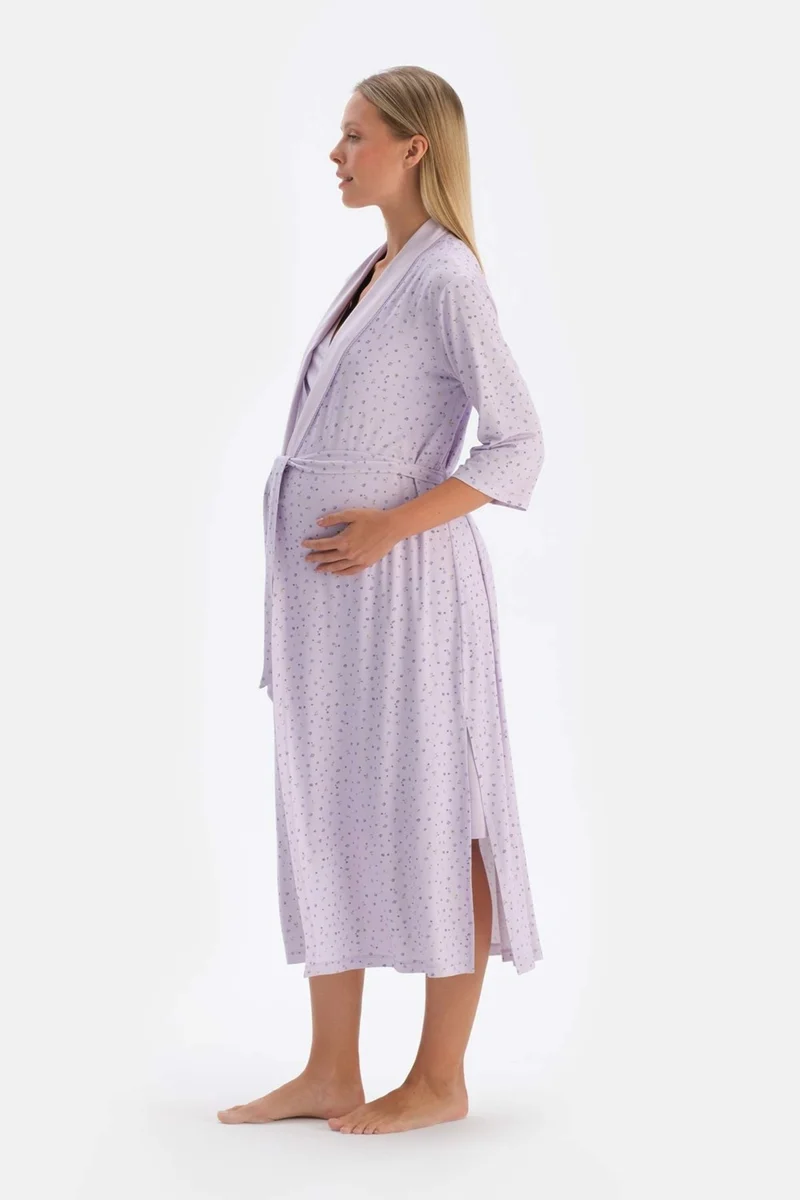 داجي Lila Metraj Floral Printed Combed Cotton Modal Maternity Dressing Gown