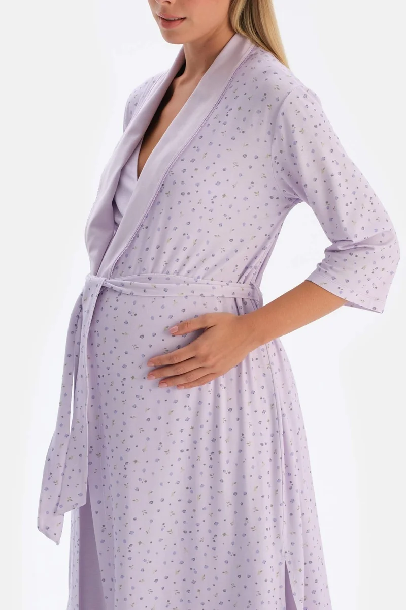 داجي Lila Metraj Floral Printed Combed Cotton Modal Maternity Dressing Gown