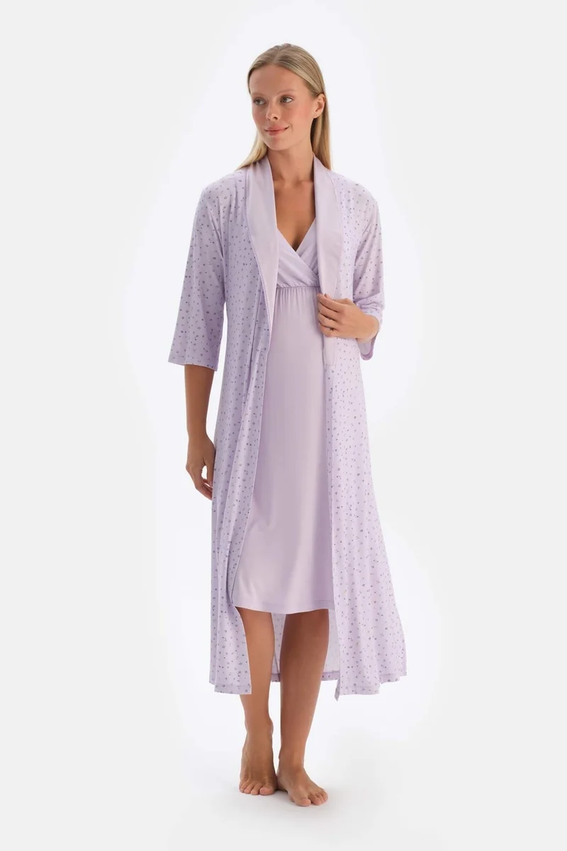 داجي Lila Metraj Floral Printed Combed Cotton Modal Maternity Dressing Gown