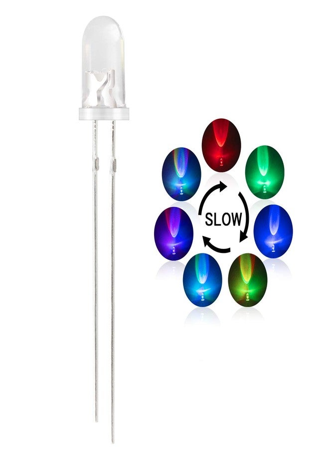 DiCUNO 100pcs 5mm RGB Multicolor Slow Blinking LED Diode, Multi Color Changing 2 Pin Super Bright Light Emitting LED Diodes Clear Round Lens Diffused Flicker LED - Image 1