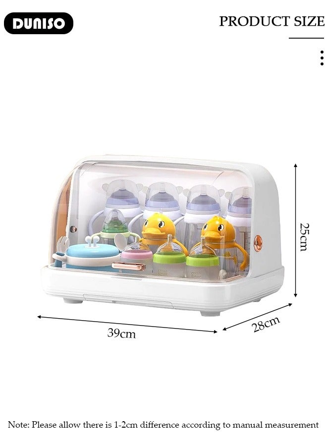 DUNISO Baby Bottle Drying Rack, Vertical Baby Bottle Storage with Anti-dust Cover, Tableware Drying Rack with Pull-Out Drain Board, Portable Kitchen Cabinet Organizer with Haft, Cup Storage Box for Home Kitchen - Image 4