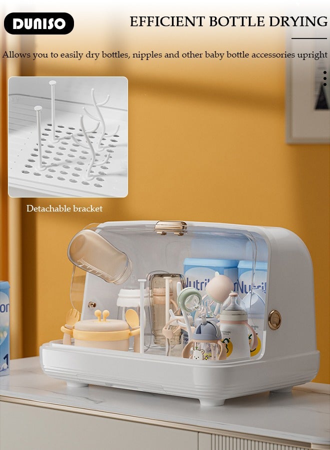 DUNISO Baby Bottle Drying Rack, Vertical Baby Bottle Storage with Anti-dust Cover, Tableware Drying Rack with Pull-Out Drain Board, Portable Kitchen Cabinet Organizer with Haft, Cup Storage Box for Home Kitchen - Image 2
