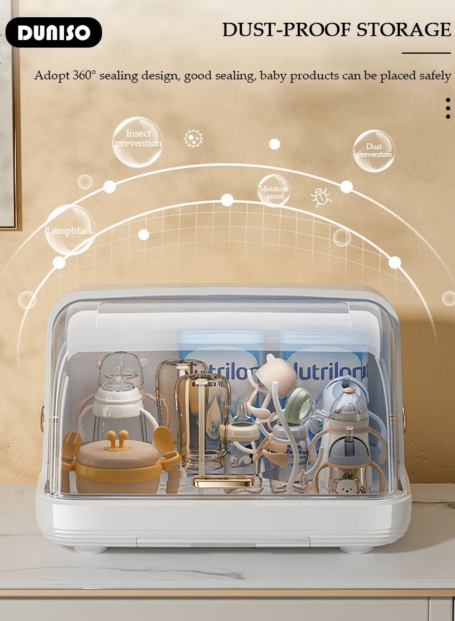 DUNISO Baby Bottle Drying Rack, Vertical Baby Bottle Storage with Anti-dust Cover, Tableware Drying Rack with Pull-Out Drain Board, Portable Kitchen Cabinet Organizer with Haft, Cup Storage Box for Home Kitchen - Image 5